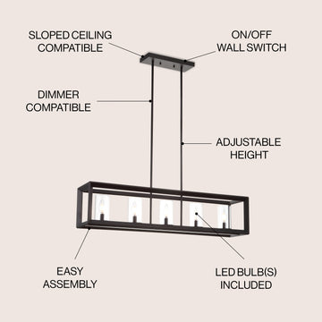 Anna 38.5" Linear Metal/Glass LED Pendant